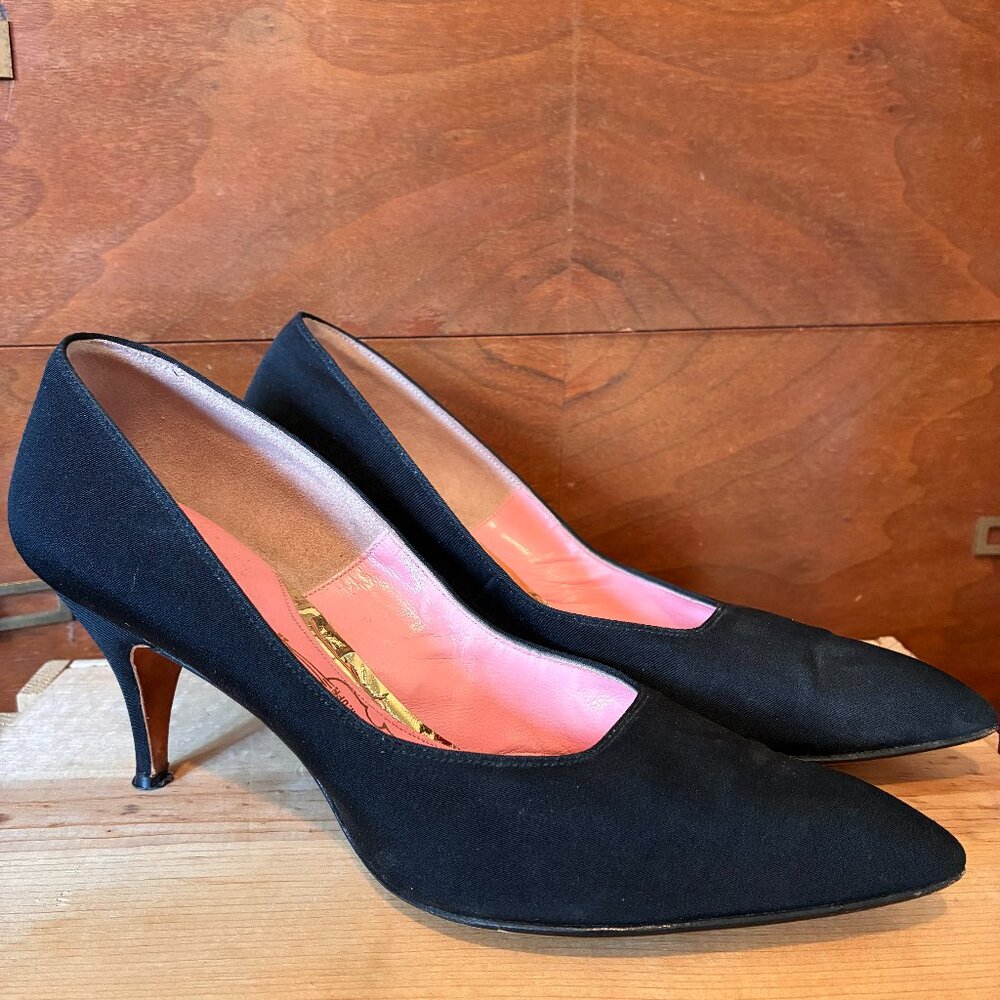 Vintage Pinup Women's 6.5 Black Cocktail Party Heels 1960s Boudoir Heels Retro - Picture 2 of 15